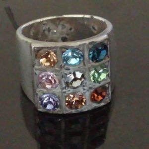 Silver and 9 Gemstones Ring